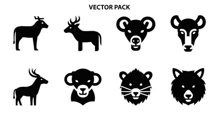 Vector illustration pack featuring silhouettes of diverse animal species graphic elements