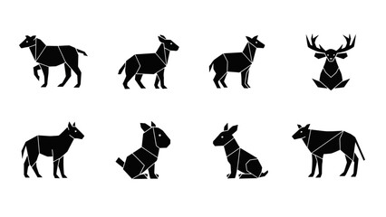 Geometric Animals Silhouettes Isolated on White Background, Elegant Vector Collection