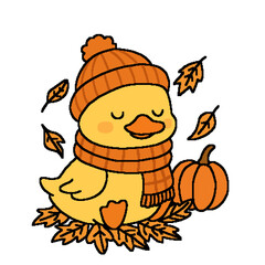 Cute Autumn Duck with Scarf and Pumpkin Cozy Fall Illustration 