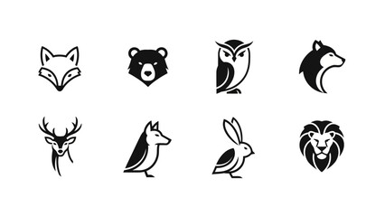 Collection of Minimalist Animal Logos in Black and White for Branding Design