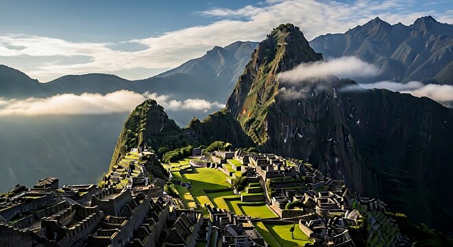 Machu Picchus Majestic Vista - Ancient Inca Citadel in the Andes Mountains.
