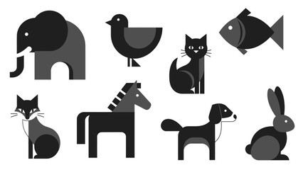 Vector Illustration of Diverse Animals in a Geometric Style on a White Background