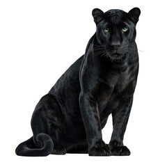 A majestic black panther sitting gracefully in a serene pose. or transparent background