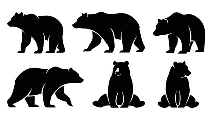 Silhouetted Bear Illustrations: A Collection of Wildlife Vector Graphics, Featuring Different Poses