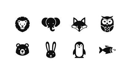 Collection of minimalist animal icons in black and white perfect for logo design branding  and