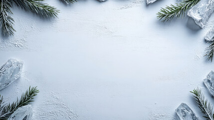 Frosted crystal winter decor evergreen branch serene holiday background