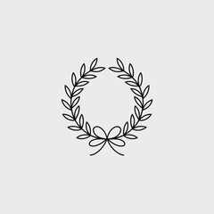 Minimalist Laurel Wreath with Bow Line Art Illustration Keywords: laurel wreath, bow