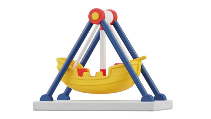A 3d rendering of a yellow pirate ship playground swing ride isolated on transparent background for childrens entertainment concept