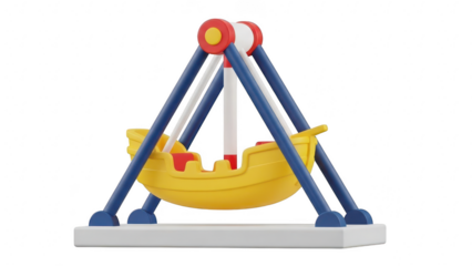 A 3d rendering of a yellow pirate ship playground swing ride isolated on transparent background for childrens entertainment concept