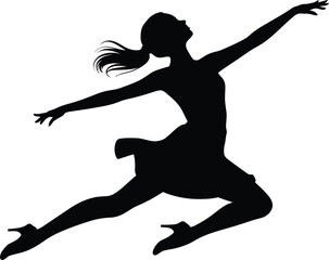 Black and white silhouette illustration of dancing in a white background.