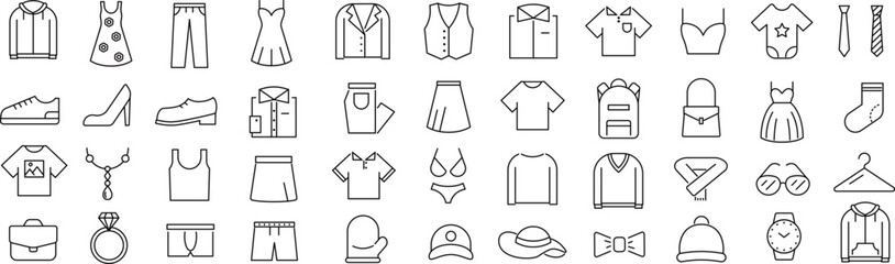 ベクターでモノクロの衣類に関する線画アイコンセット
