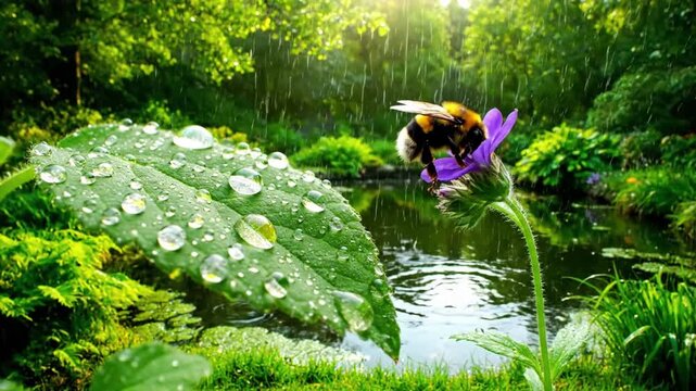 Sunlight filtering through dense canopy leaves, creating dappled light patterns on the shaded ground below, dynamic and ethereal. Exploring the interplay of light and shadow in a natural garden,?