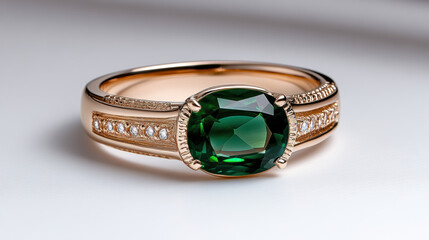 Royal emerald ring with gold filigree and sparkling diamond accents, elegant luxury jewel