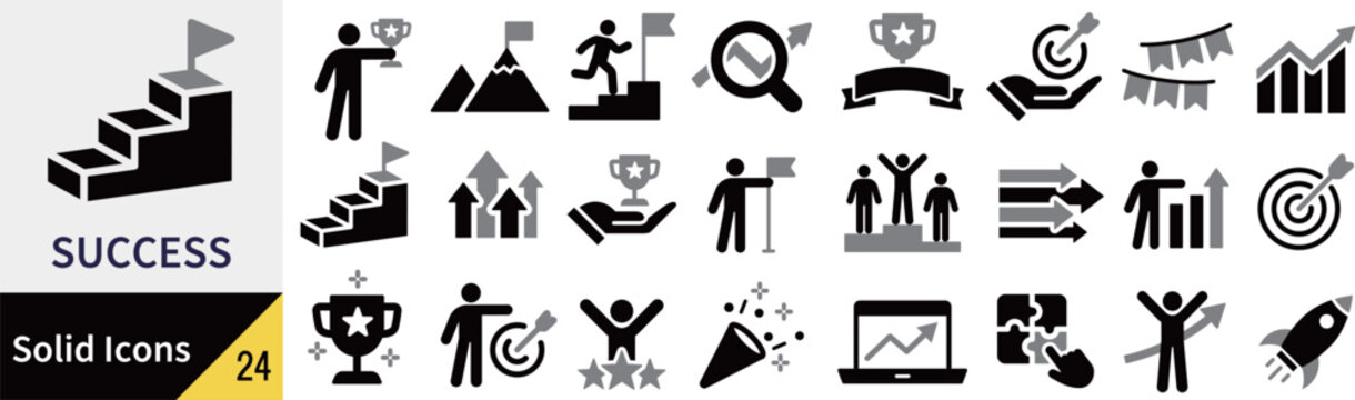 ベクターの成功に関するシルエットアイコンセット
