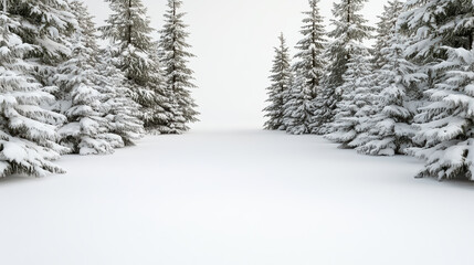 Fototapeta premium Snowy pine forest horizon with pure white snow and serene winter calm