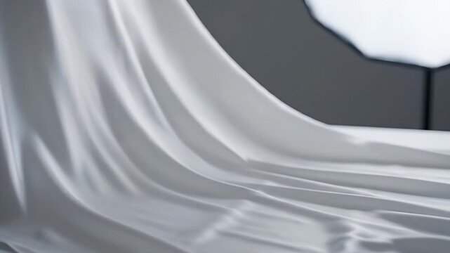 Soft White Fabric Flowing Gracefully in Studio Lighting With Subtle Folds and Shadows Creating Elegant Drapery