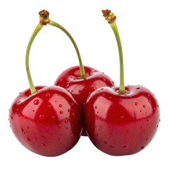 Fresh, ripe cherries with water droplets 