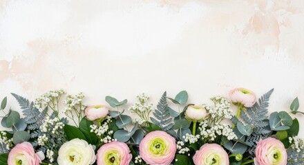 Elegant floral arrangement with ranunculus, eucalyptus, and baby's breath