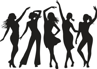 Black and white silhouette illustration of dancing in a white background.