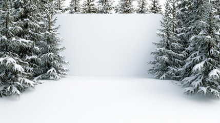 Naklejka premium Snowy forest scene snow covered evergreen trees winter landscape tranquil white clearing