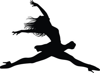 Black and white silhouette illustration of dancing in a white background.