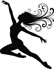 Black and white silhouette illustration of dancing in a white background.