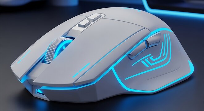 Modern Gaming Mouse with Blue LED Lighting for Enhanced Performance.