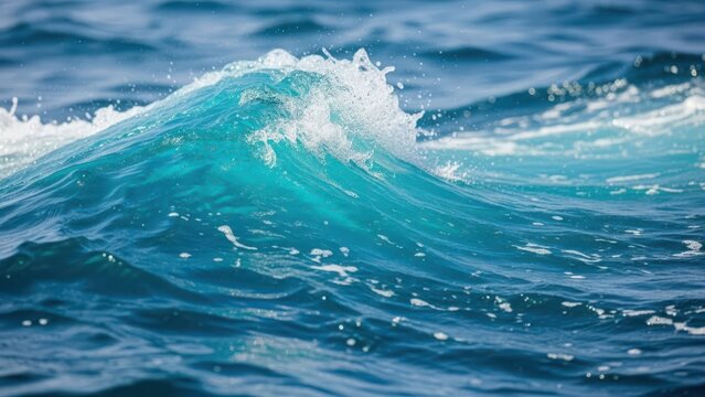 Close up of a turquoise ocean wave breaking with white foam and spray in bright sunlight, blue water texture and motion - Powered by Adobe