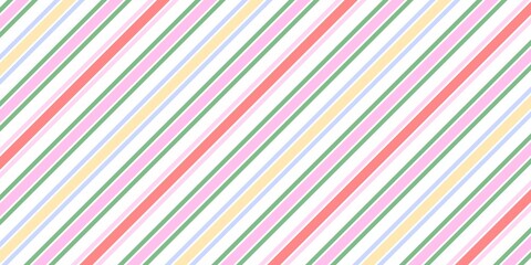 Pastel Christmas diagonal stripe pattern background. Seamless pink, green, yellow, and blue candy-style lines perfect for festive wrapping, crafts, fabric, and cheerful holiday designs.