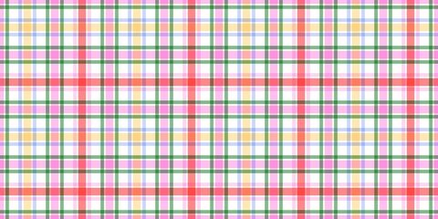 Colorful pastel Christmas gingham  plaid pattern background. Seamless pink, green, yellow, and blue checkered design perfect for festive wrapping, crafts, fabric, and holiday digital projects.