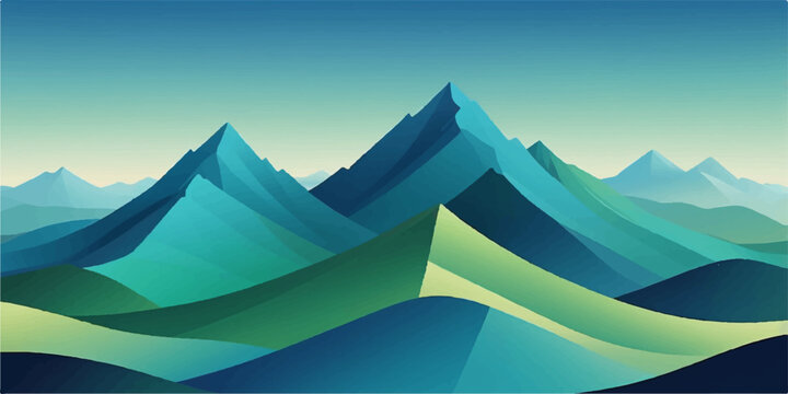 Bold gradient mountain forms arranged in a stylized abstract landscape illustration