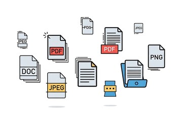 File formats and types on white background layout