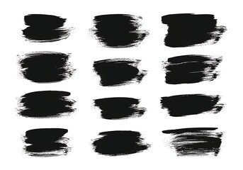 Twelve black brush strokes on a white background