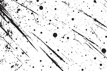 Dense black ink splatters and bold streaks on a white background abstract texture brush