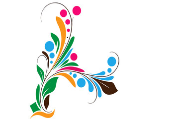 Abstract colorful floral swirl design element with transparent background black blue