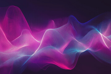 A large-scale, vibrant magenta and electric blue waveform visualization, suggesting high-speed data flow or signal transmission, with a smooth, minimalist gradient effect