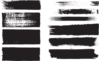 Assortment of Black Paint Brush Stroke Rectangles on White Background banner