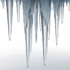 Fototapeta premium Thin Icicles Hanging on White Background