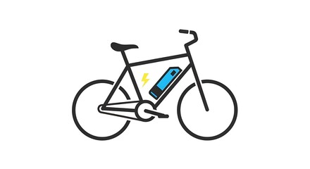 Fototapeta premium Simple Line Art Icon of an Electric Bicycle with Battery.