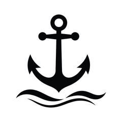 Anchor with Waves Icon - Maritime, Nautical & Stability Symbol