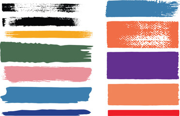 Collection of Colorful Paint Brush Stroke Rectangles on White Background banner