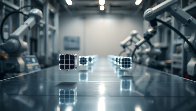 Generative AI Manufacturing Micro-Satellites Line Production.