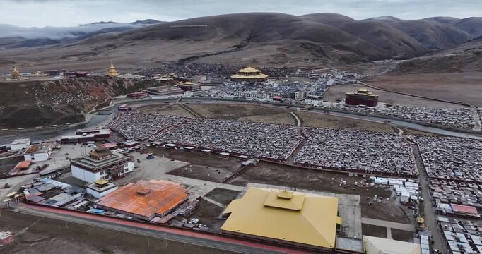 Aerial view of yaqing Temple in Ganzi County, Sichuan province,China