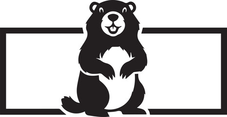 Obraz premium Cute cartoon groundhog standing in front of a blank sign