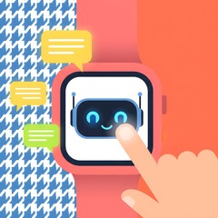 Smart Watch Chatbot Interface: An interactive interface showcasing a friendly chatbot on a smartwatch, symbolizing easy communication. The scene portrays seamless integration of technology with style.