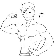 筋肉ムキムキの男性　白黒イラスト