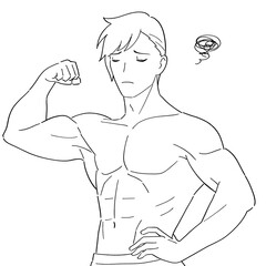筋肉ムキムキの男性　白黒イラスト