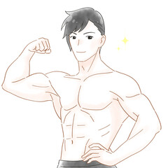  筋肉ムキムキの男性　水彩風イラスト