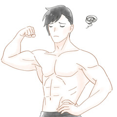  筋肉ムキムキの男性　水彩風イラスト
