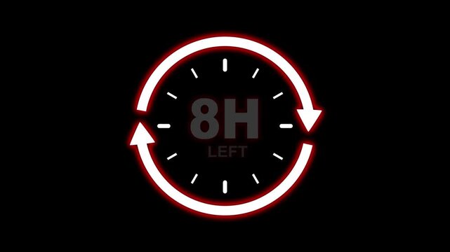 Clock 8 hours icon, isolated on transparent background with alpha channel Clock , timer time passage waiting time animation 4k video